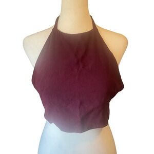 Tobi Women Y2K Halter Crop Top L Wine Burgundy Open Back Boho Festival Summer